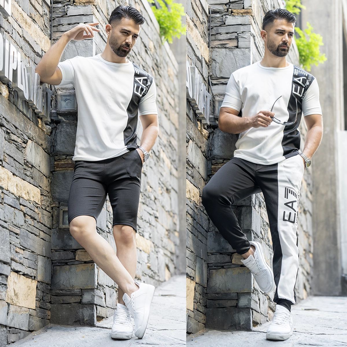 ست سه تیکه مردانه EA7 سفید مشکی مدلWE82