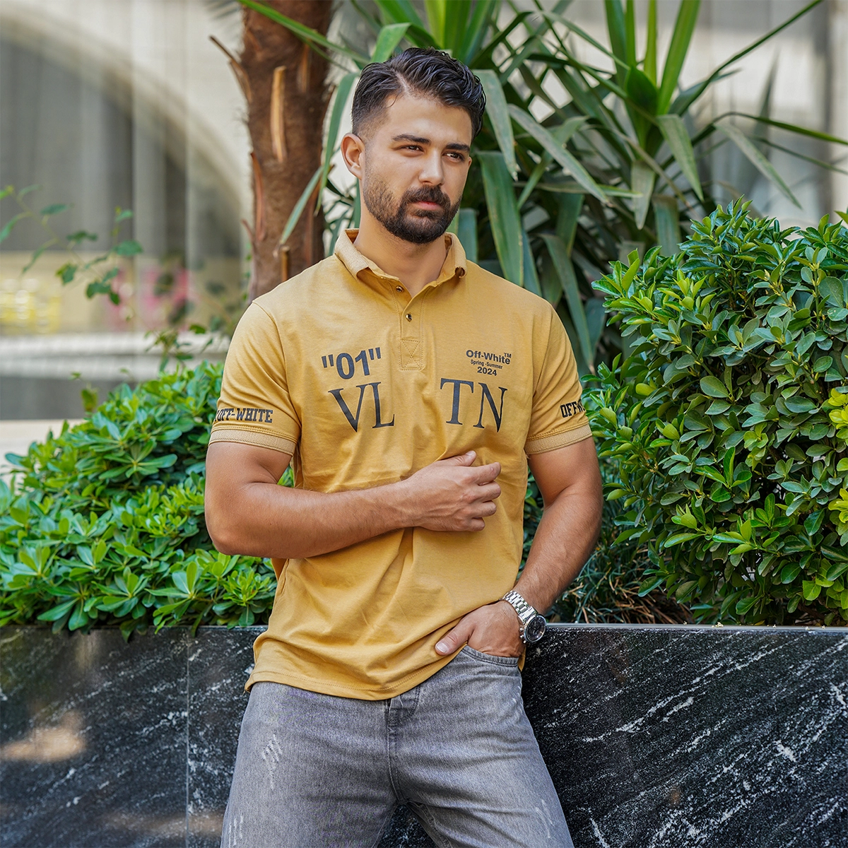 تیشرت مردانه خردلی مدل 01-LV