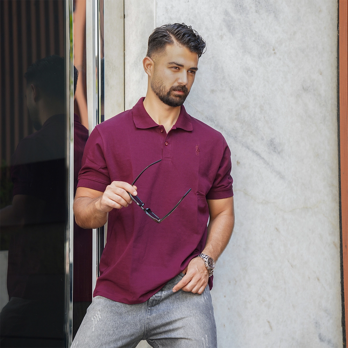 تیشرت مردانه جودون ساده زرشکی مدل Tiamo