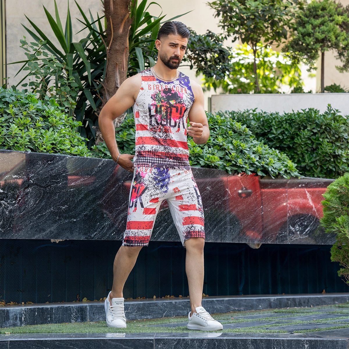 ست رکابی شلوارک مردانه طرح Rock