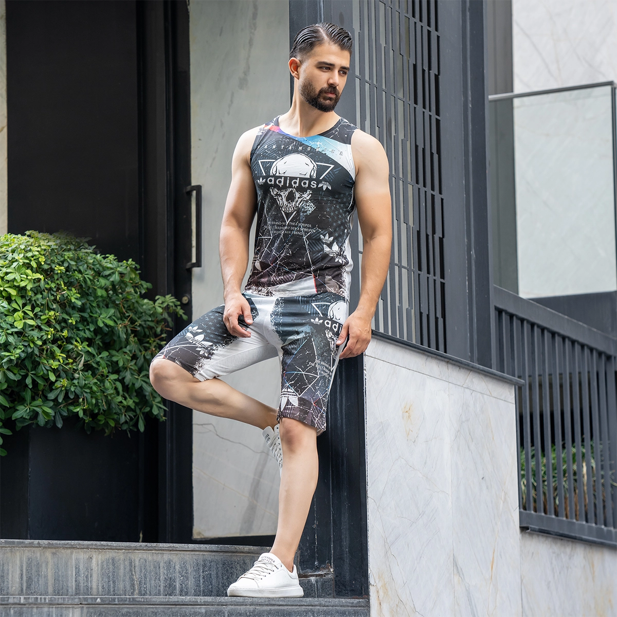 ست رکابی شلوارک مردانه آدیداس طرح جمجمه