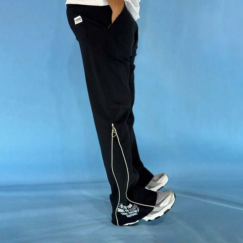 شلوار بگ مشکی مردانه مدل پایین زیپ