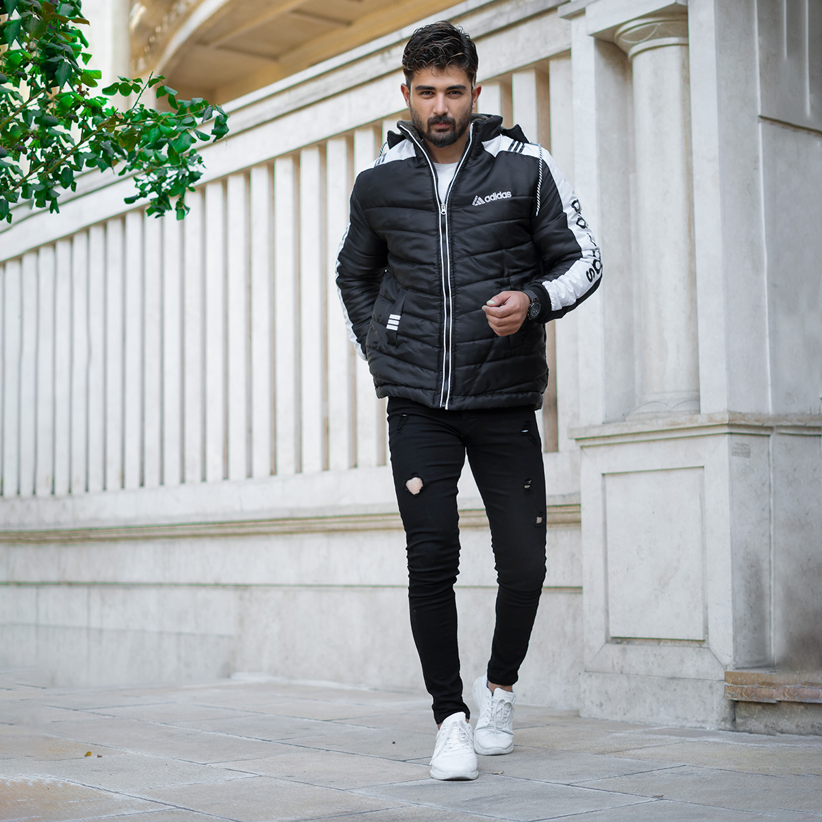 کاپشن مردانه Adidas مشکی سفید مدل Enal