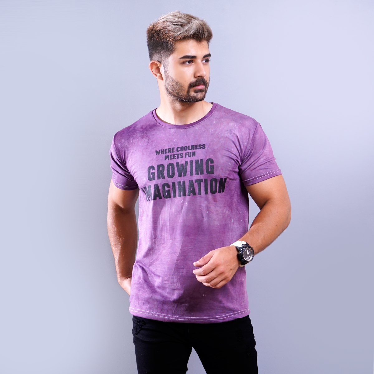 تیشرت مردانه ابر و بادی بنفش مدل windy(T)