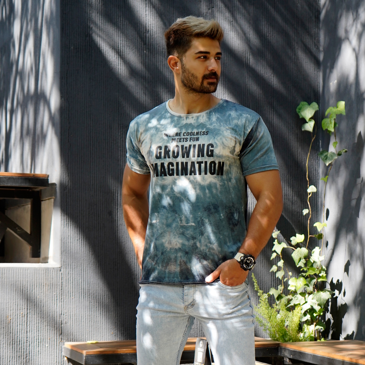 تیشرت مردانه ابر و بادی طوسی مدل windy