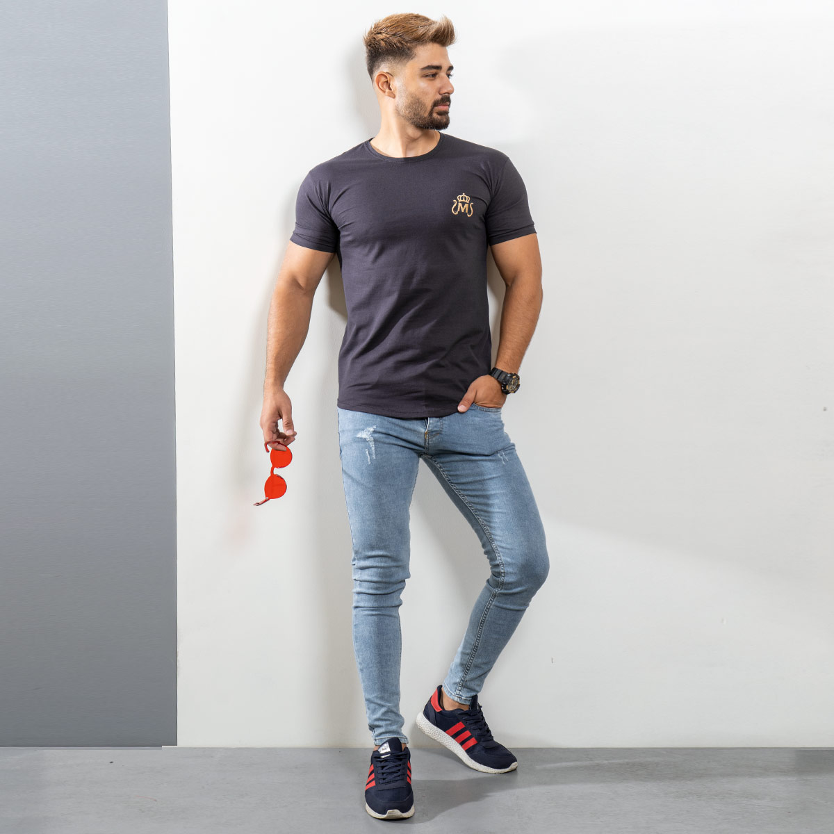 تیشرت مردانه طوسی مدل Arat