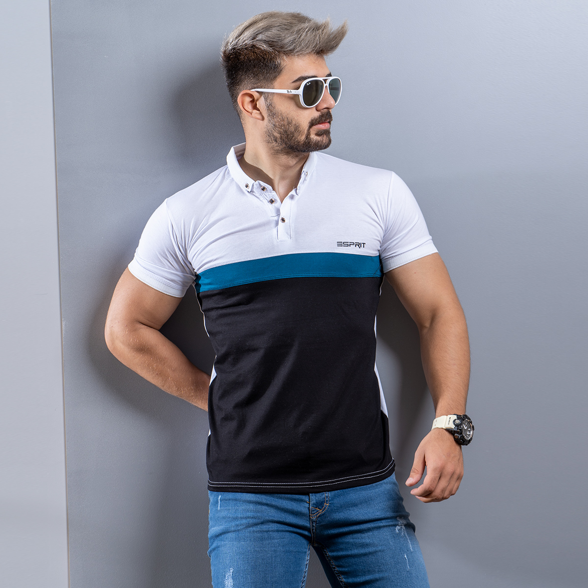 تیشرت Esprit مردانه سفید مشکی مدل Sonada