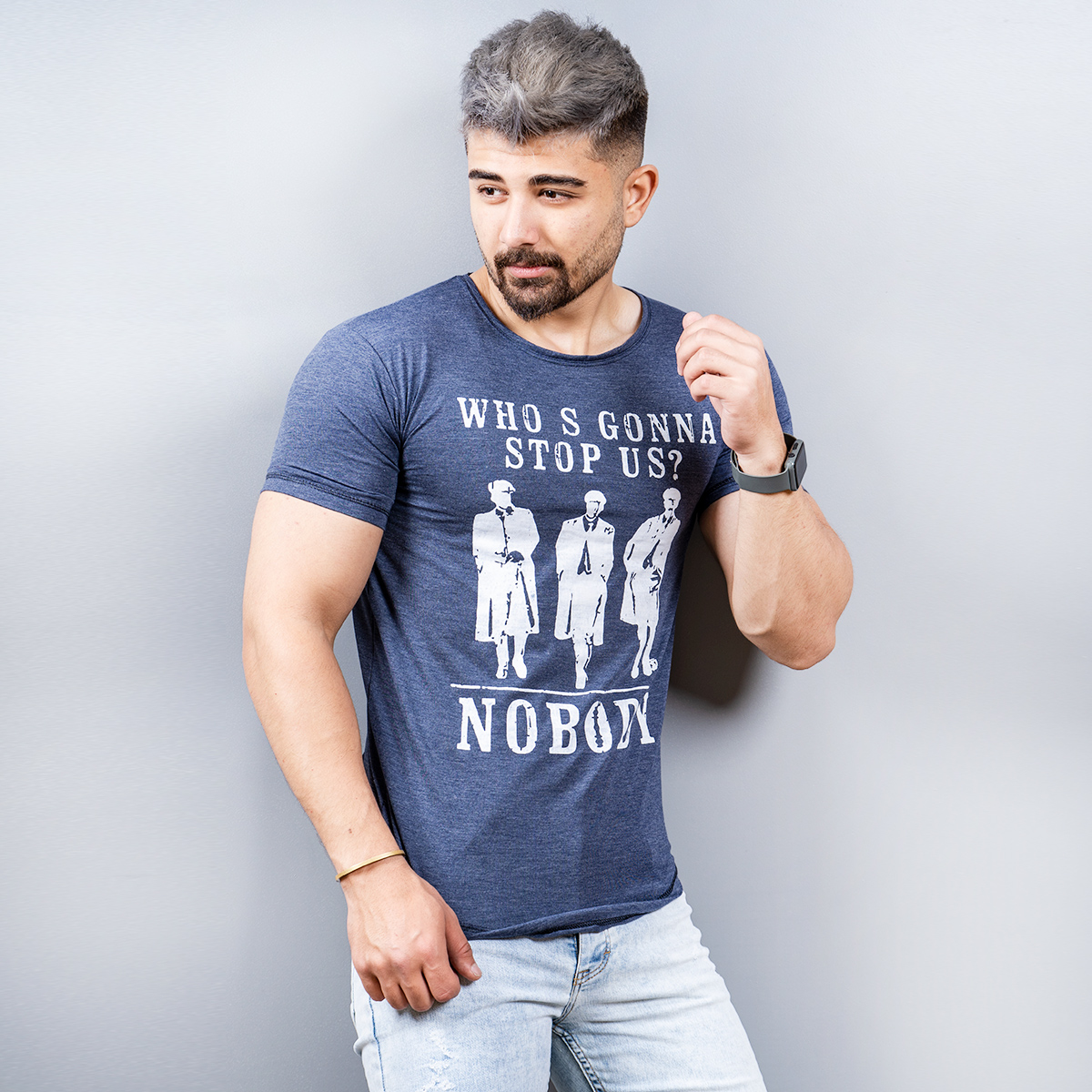 تیشرت NOBODY مردانه سرمه ای مدل Montez