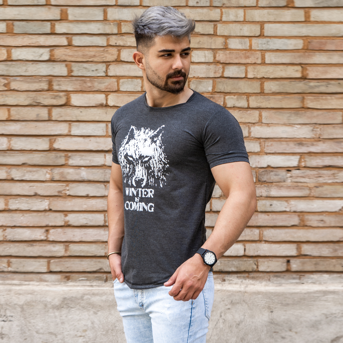 تیشرت مردانه ذغالی مدل Ranker