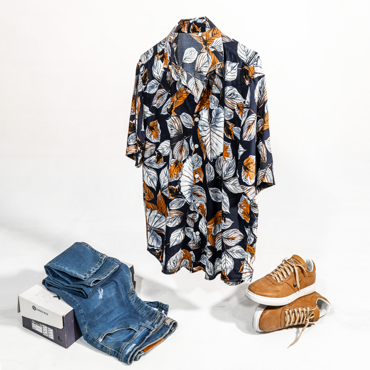 پیراهن هاوایی مردانه سرمه ای مدل Dena