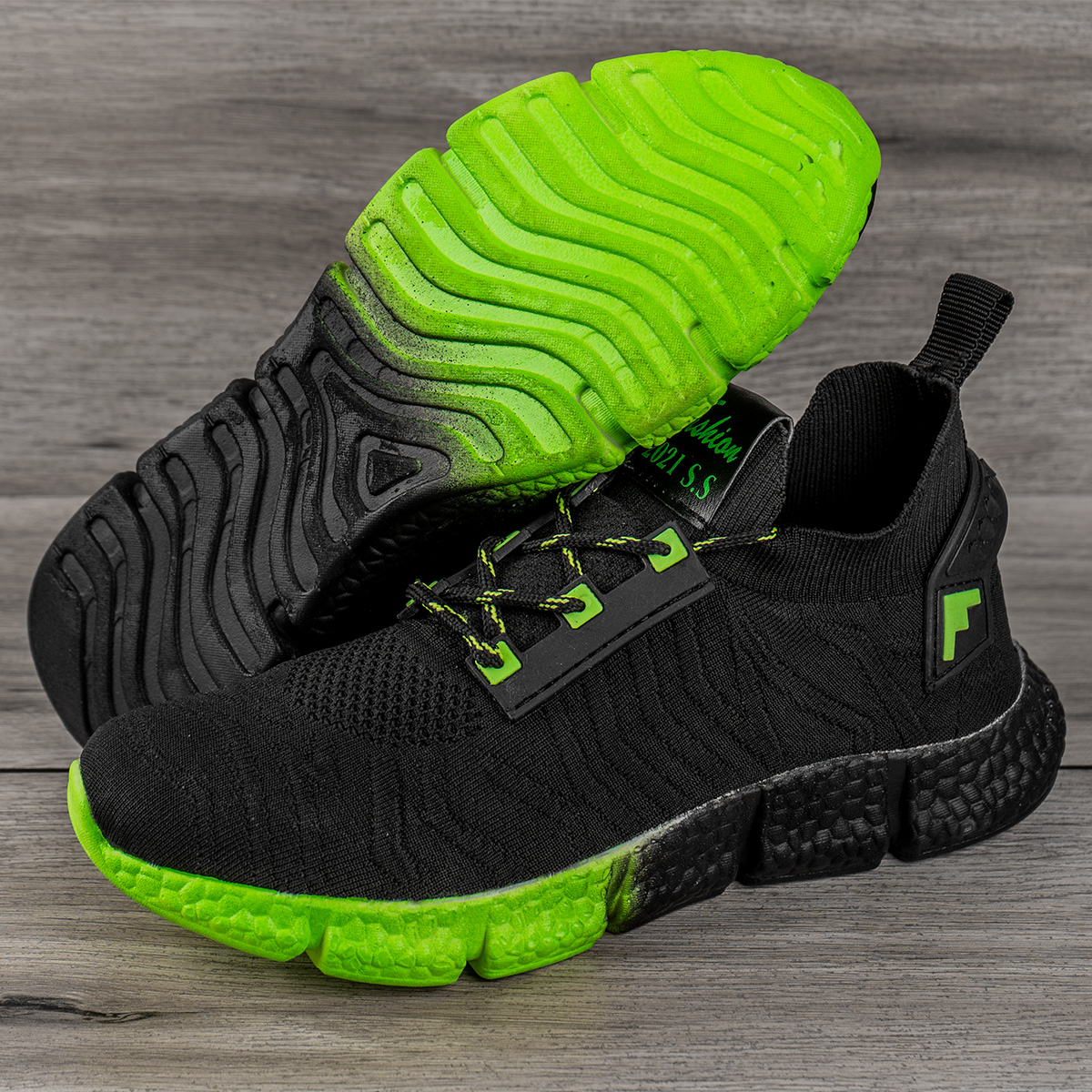 کفش ورزشی مردانه مشکی سبز مدل zebra